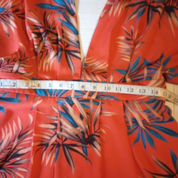 Tropical Print Mini Dress Deep V Cut Front And Back Belted Pleated Front - Picture 7 of 10